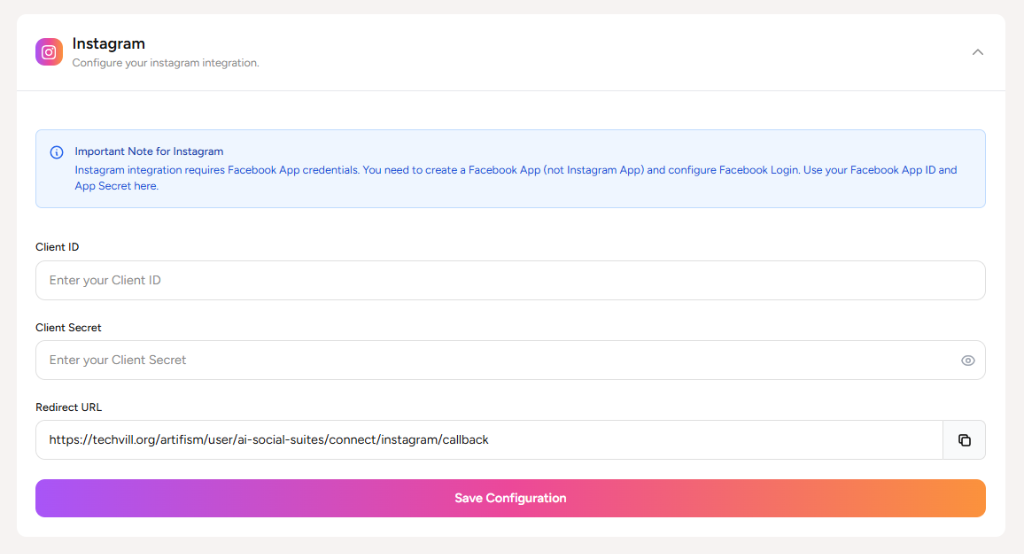 Instagram API Settings