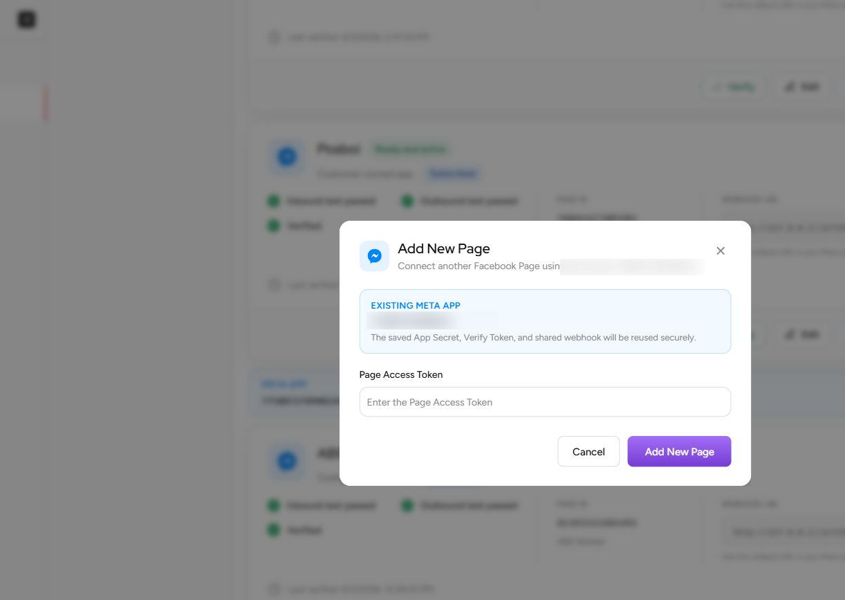 Real Add New Page modal with the App ID blurred