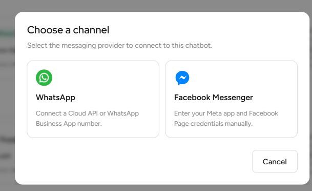Choose Facebook Messenger for a new channel in a privacy-safe example