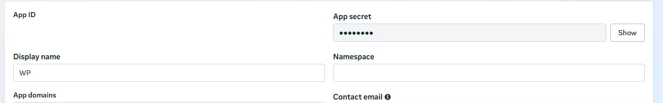 Live Meta App Settings with App ID and Display name blurred and App secret hidden