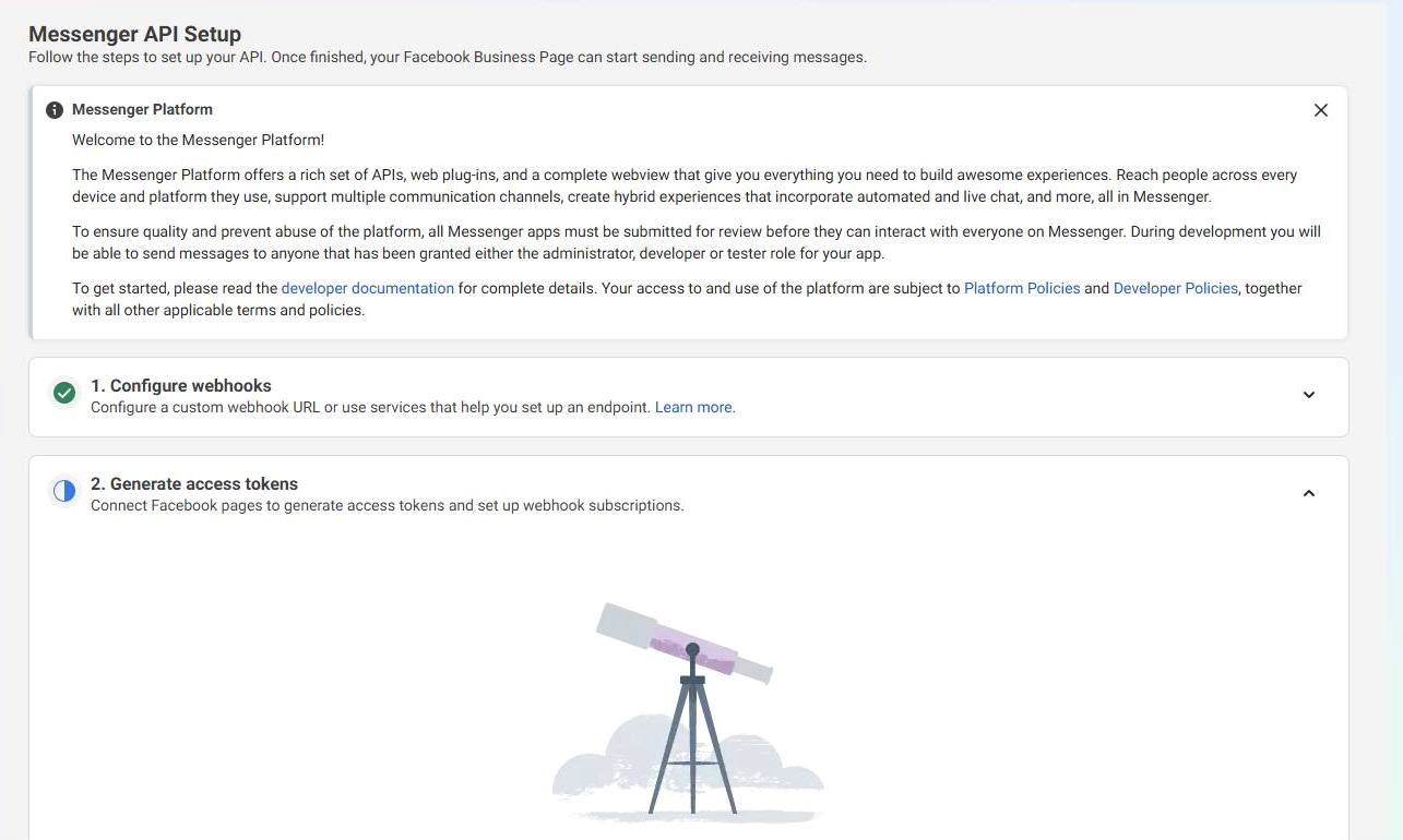 Live Meta Messenger API Setup screen