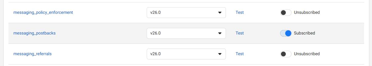 Live Meta webhook list around messaging_postbacks