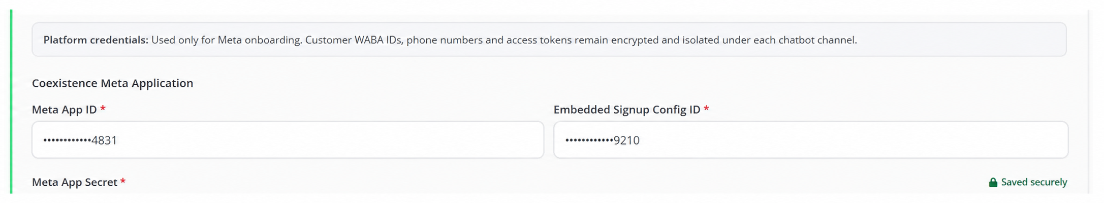 Meta App ID and Config ID fields