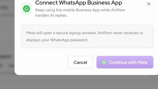 Start the secure Meta connection from Artifism