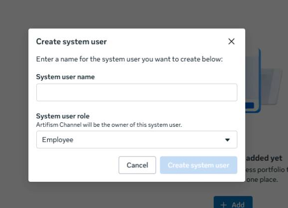 Create a system user in the current Meta Business Settings dialog