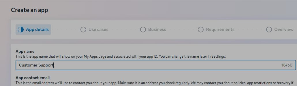 Enter a customer-owned Meta app name