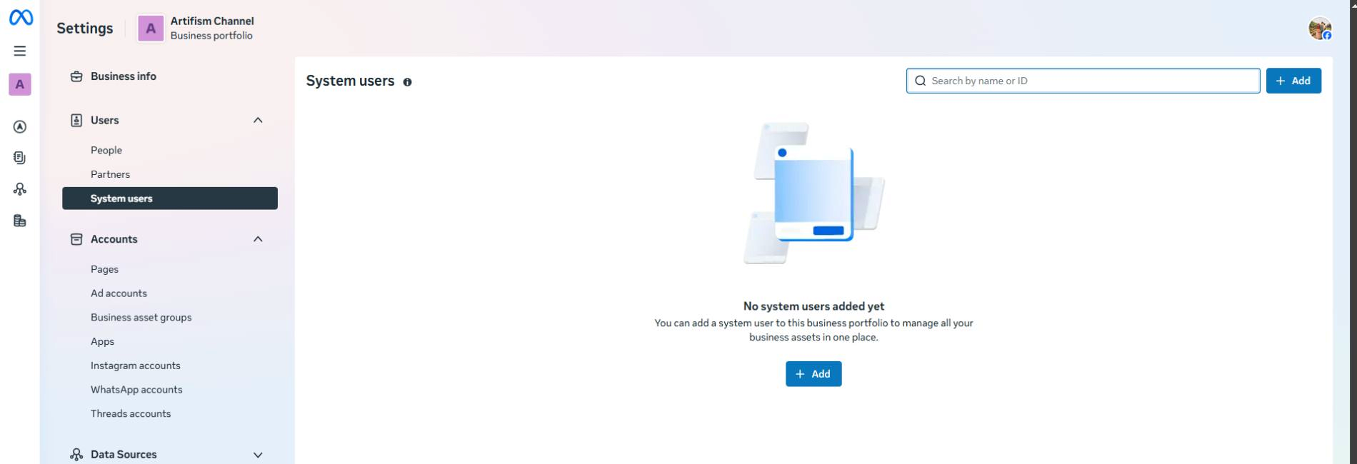 Meta Business Settings System users empty state